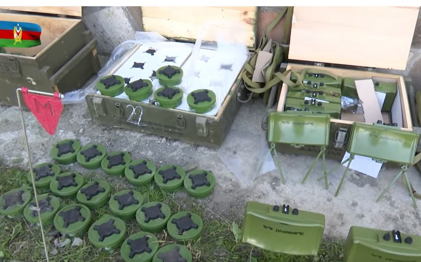Минобороны опубликовало видеокадры обнаруженных в Карабахе складов с инженерными боеприпасами