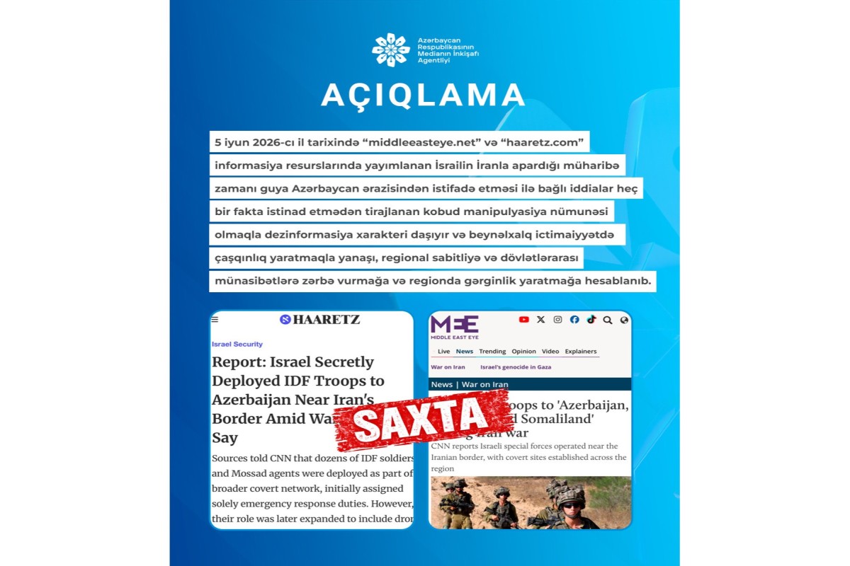 MEDİA Azərbaycan ərazisinin İsrail-İran müharibəsində istifadə olunması ilə bağlı iddiaları təkzib edib