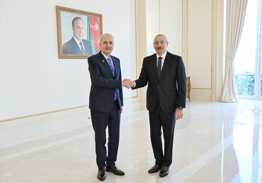 Prezident İlham Əliyev Türkiyə Böyük Millət Məclisinin sədrini qəbul edib - FOTOLAR