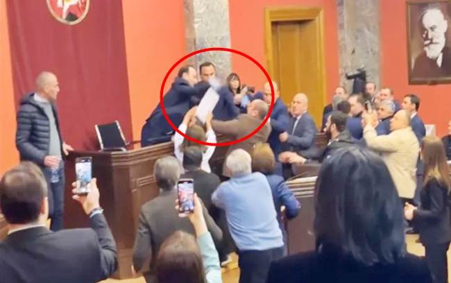 Gürcüstan parlamentinin iclasında dava düşüb - FOTO