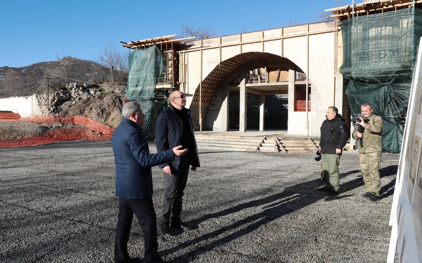 President Ilham Aliyev examines construction progress of Dashalti village mosque