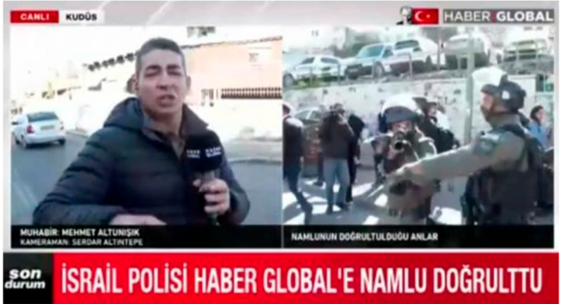 İsrail polisi Qüdsdə “Haber Global”ın əməkdaşlarına silah tuşlayıb