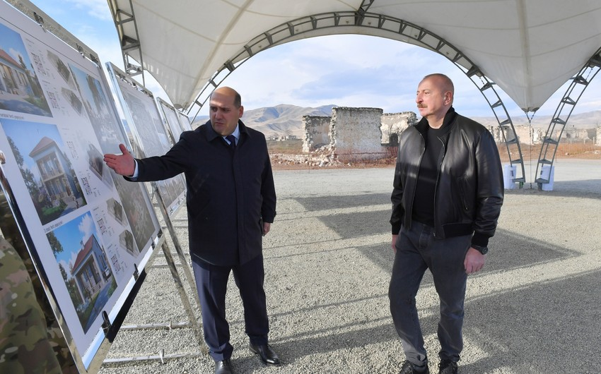 President Ilham Aliyev laid foundation stone for village of Giyasli in Aghdam district