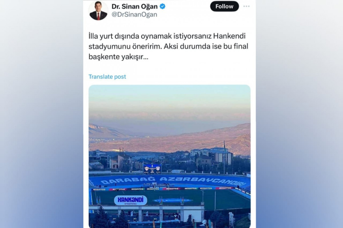 Turkish politician proposes Khankandi stadium to host Galatasaray-Fenerbahçe match