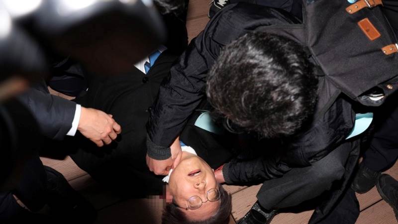 South Korea's opposition leader stabbed at news conference
