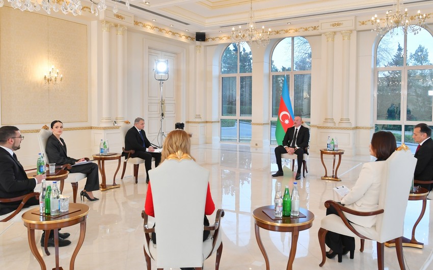 President of Azerbaijan Ilham Aliyev interviewed by local TV channels