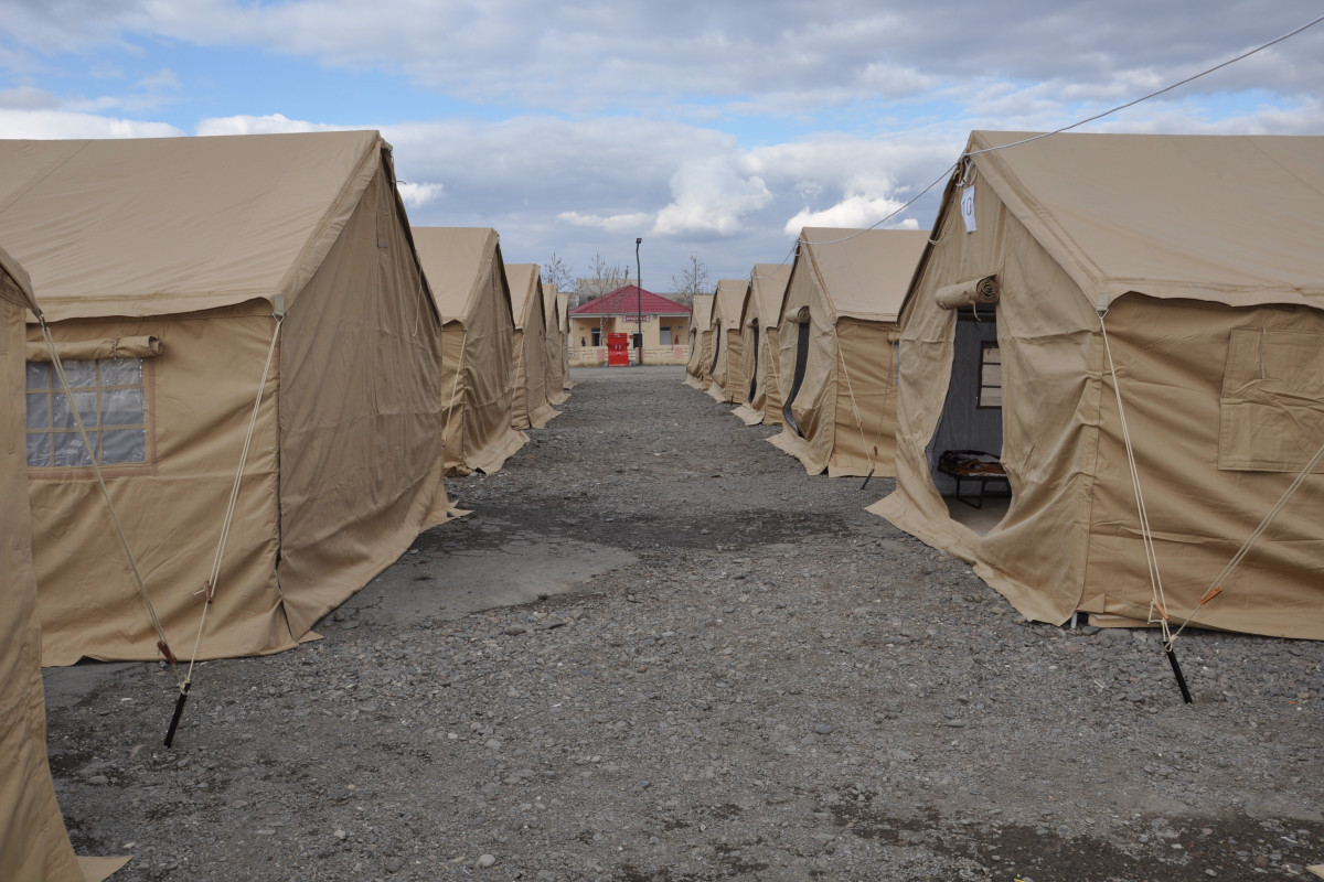 Azerbaijani Ministry of Emergency Situations set up tent camps in Aghdam, Fuzuli, Kalbajar for Armenian origin residents