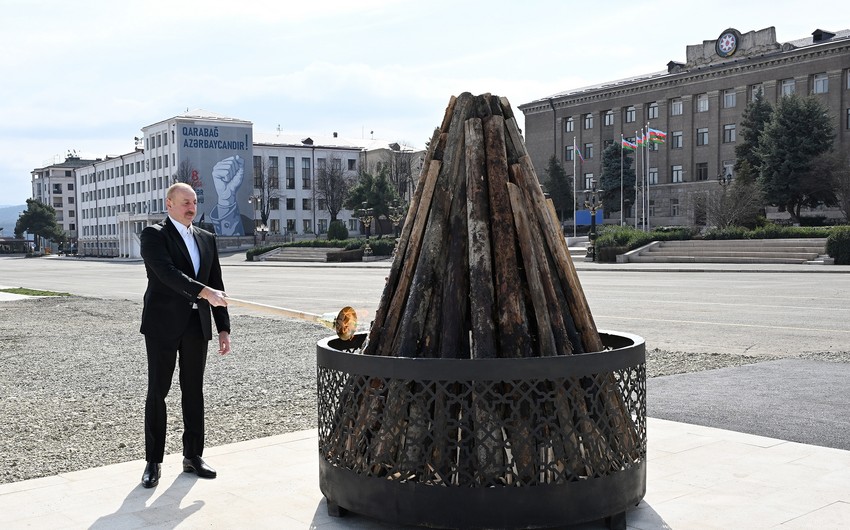 President Ilham Aliyev lit Novruz bonfire in Khankandi and congratulated Azerbaijani people