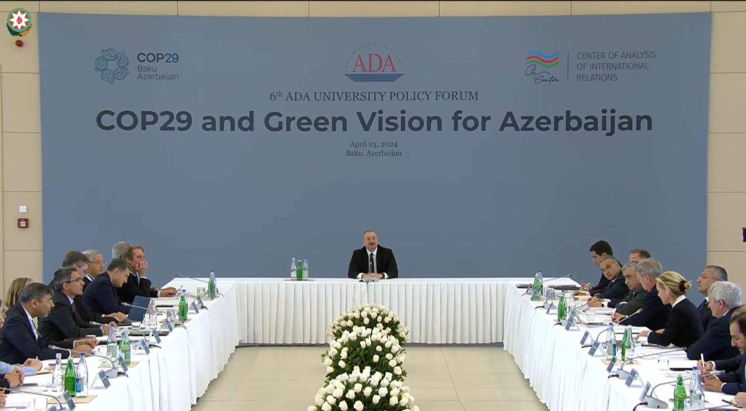 Ilham Aliyev participating in international forum themed ‘COP29 and Green Vision for Azerbaijan’ at ADA University - VİDEO
