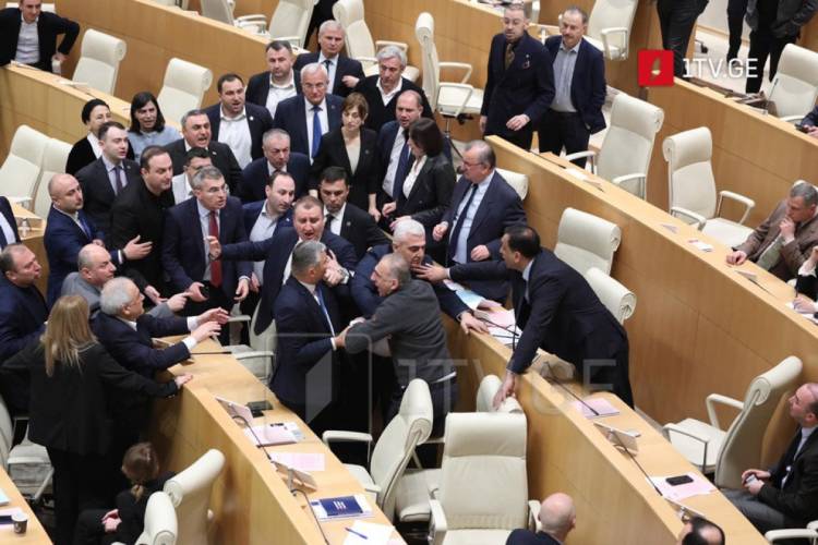 Gürcüstan parlamentində yenidən dava DÜŞDÜ - VİDEO