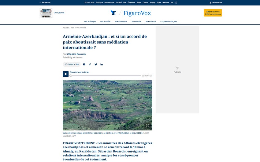 “Le Figaro”: Azərbaycan-Ermənistan sülh müqaviləsinin COP29-dan əvvəl imzalanması simvolik hadisə ola bilər