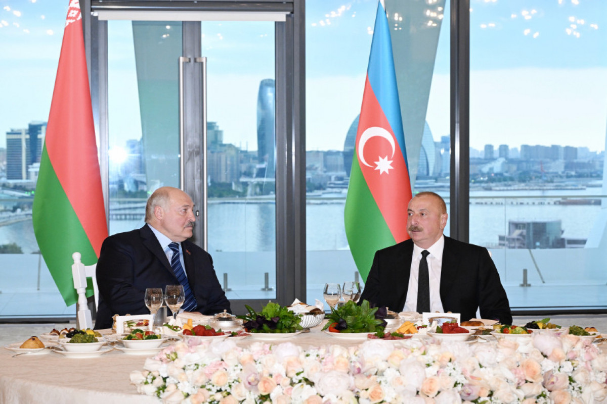 State reception on behalf of President Ilham Aliyev was hosted in honor of President of Belarus Aleksandr Lukashenko at Gulustan Palace