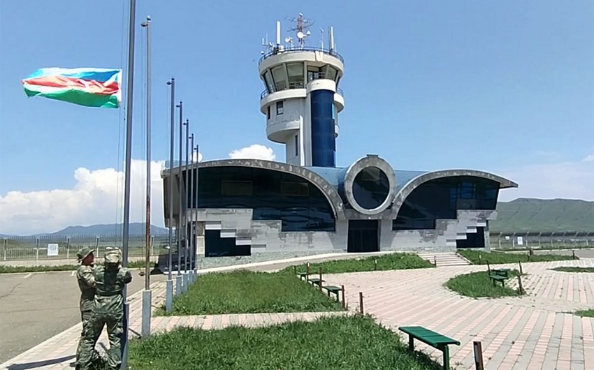 Xocalı aeroportunda Azərbaycan bayrağı qaldırılıb - VİDEO