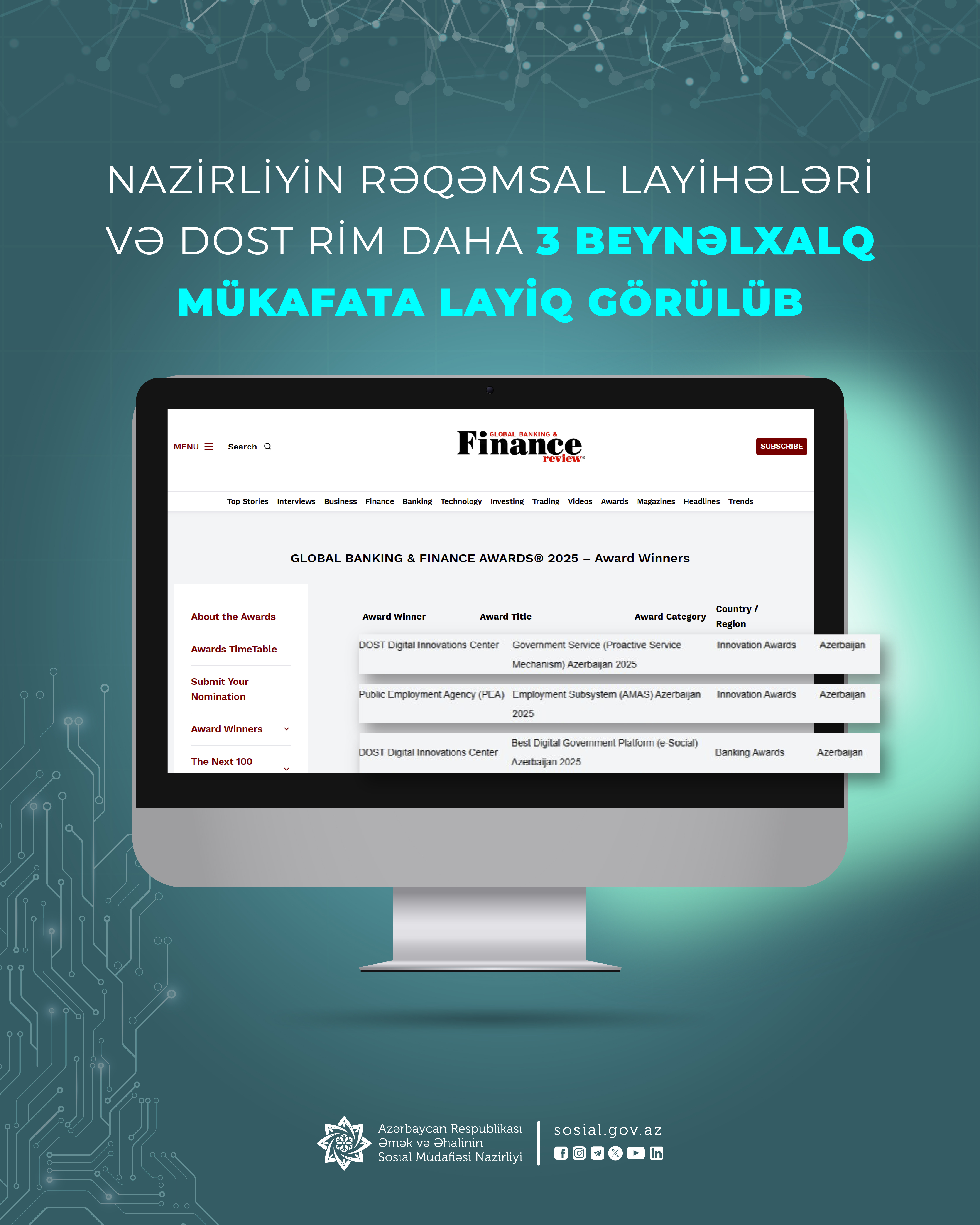 Nazirliyin rəqəmsal layihələri və DOST RİM daha   3 beynəlxalq mükafata layiq görülüb