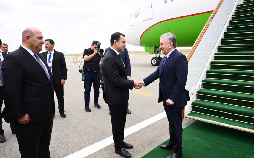 President of Uzbekistan Shavkat Mirziyoyev arrives in Fuzuli district