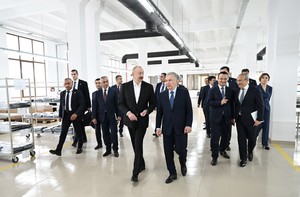 Presidents of Azerbaijan and Uzbekistan review operations of Businesstex JV sewing factory in Khankandi