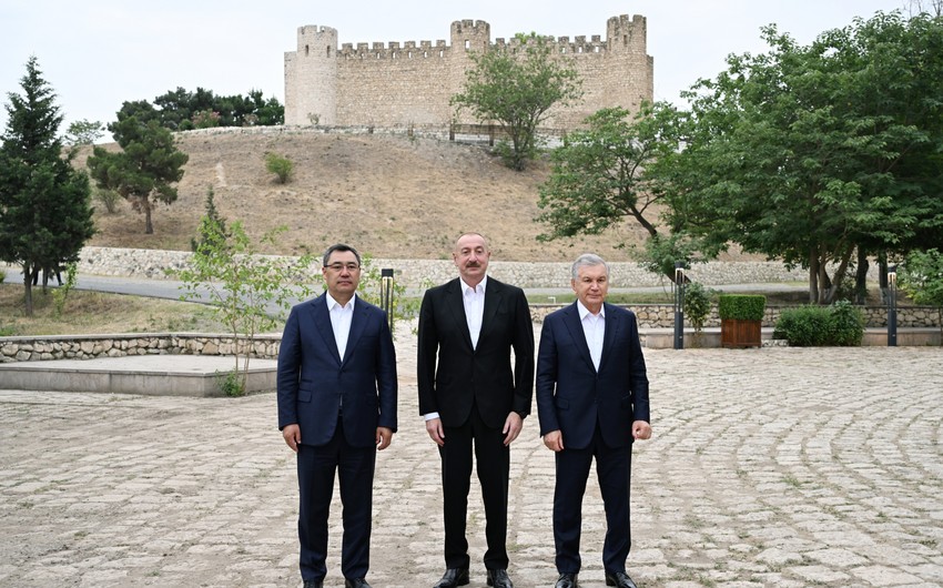 Presidents of Azerbaijan, Uzbekistan, and Kyrgyzstan visit Shahbulag Castle in Aghdam